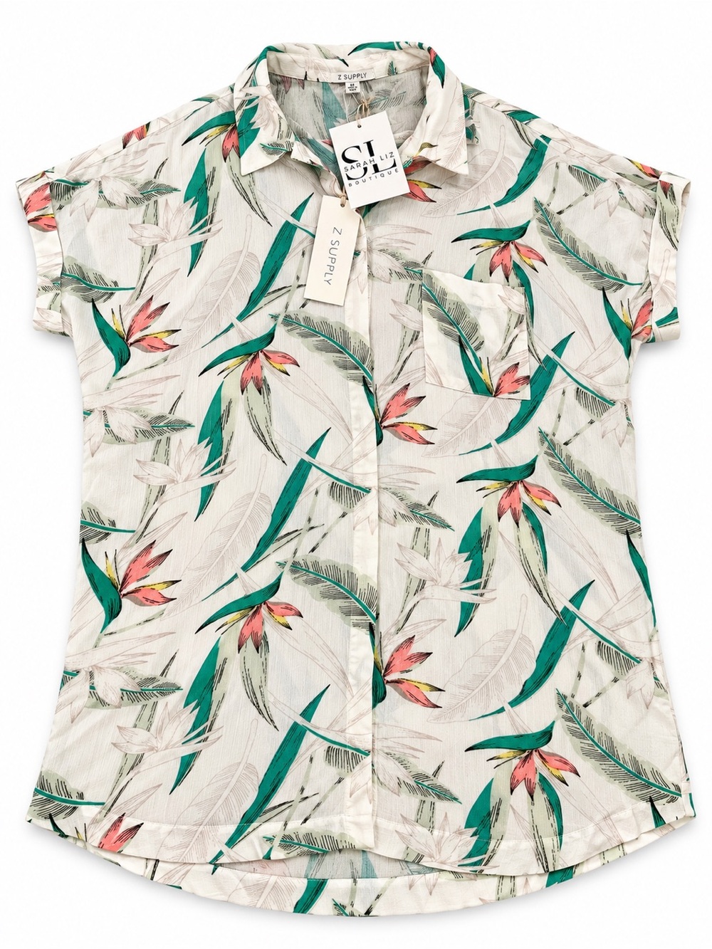Z Supply Women’s White Tropical Short-Sleeve Button Shirt